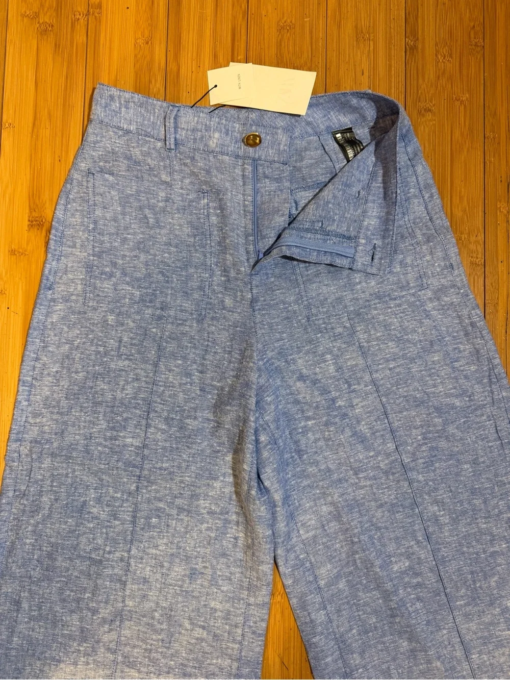 NWT Zara  Blue Linen Culottes Wide Leg Crop Pants Size M